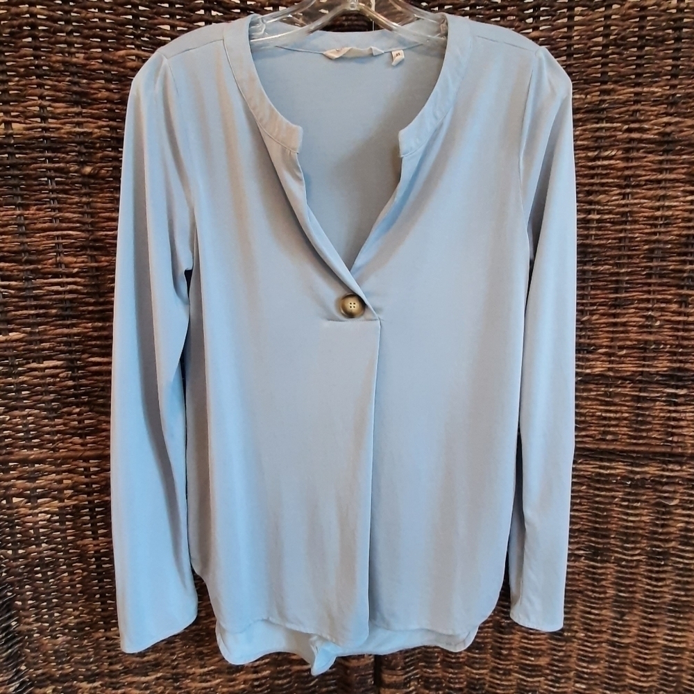 Soft Surroundings Size XS Tia V Neck High Low Modal Tunic Blouse Grey Blue